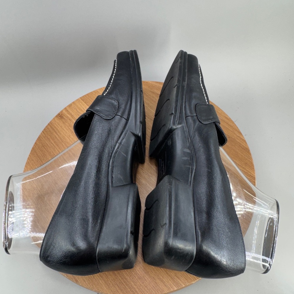 Etienne Aigner Loafers 9.5 Black Square Toe Leather Buckle 90s Dark Academia - Picture 5 of 10